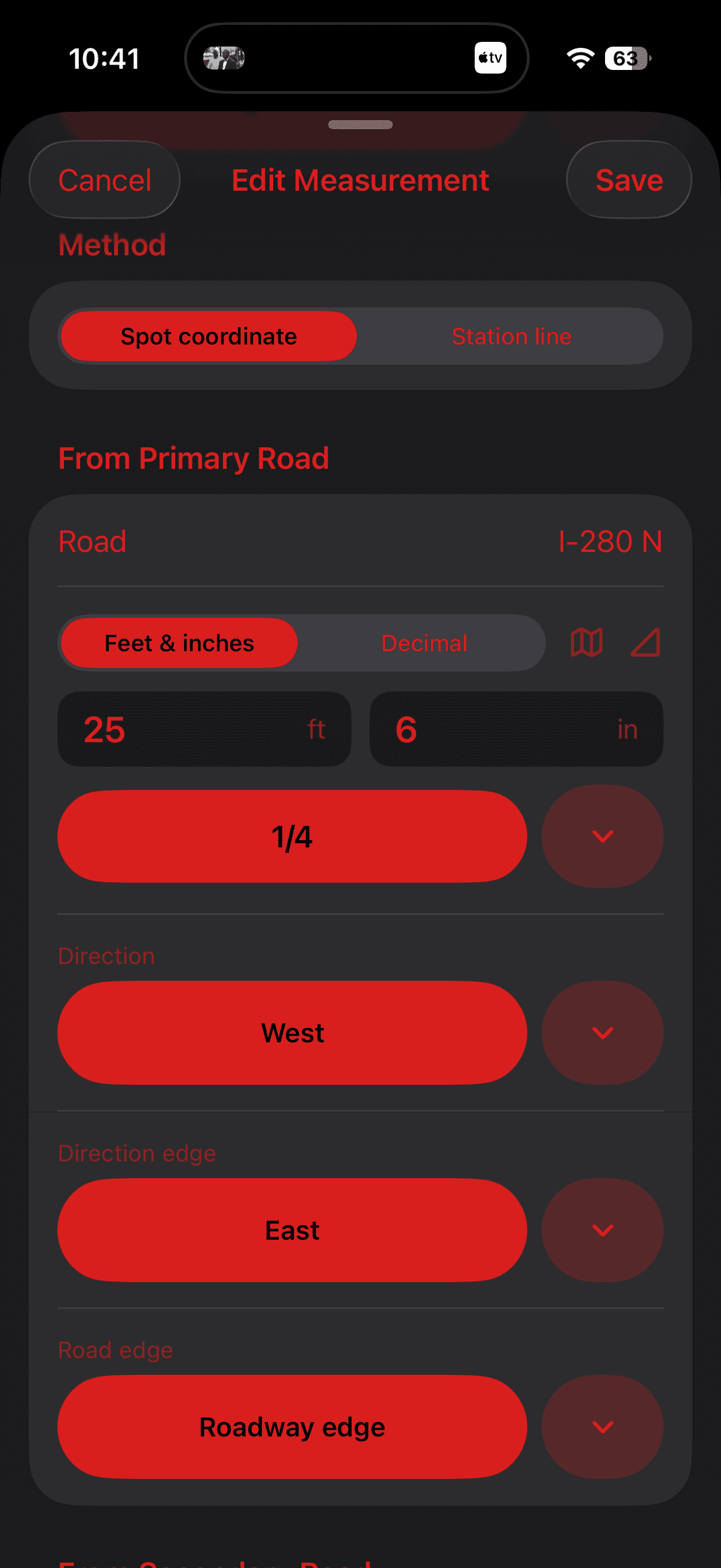 TACWAC measurement editor showing a populated spot-coordinate measurement